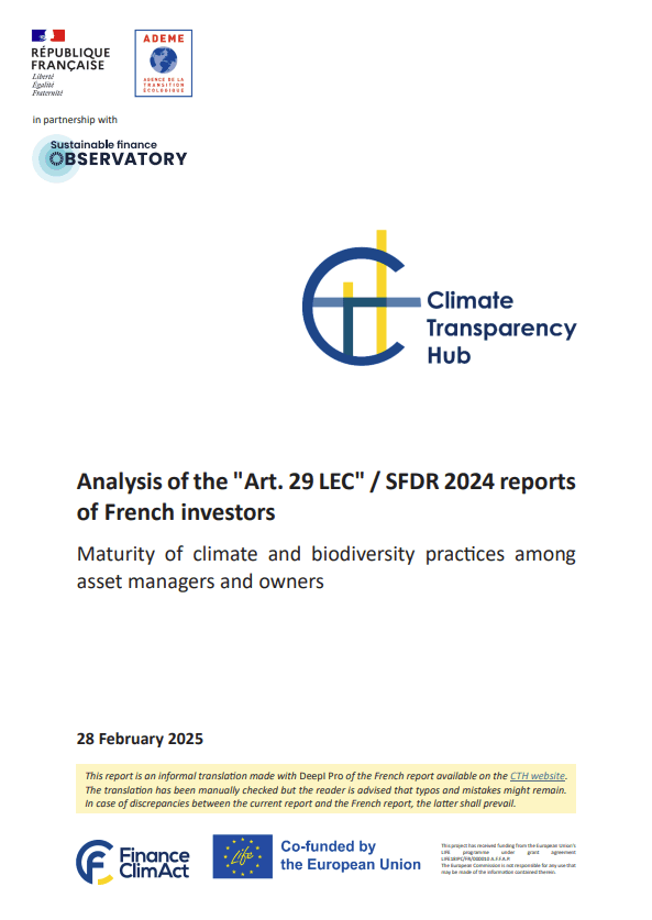Analysis of French investors’ “Article 29 LEC” / SFDR reports - Sustainable Finance Observatory Analysis of French investors’ “Article 29 LEC” / SFDR reports